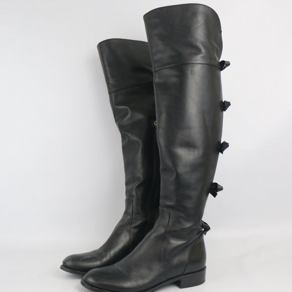 Valentino Shoes - Valentino Bow Over the Knee Black Leather Boots